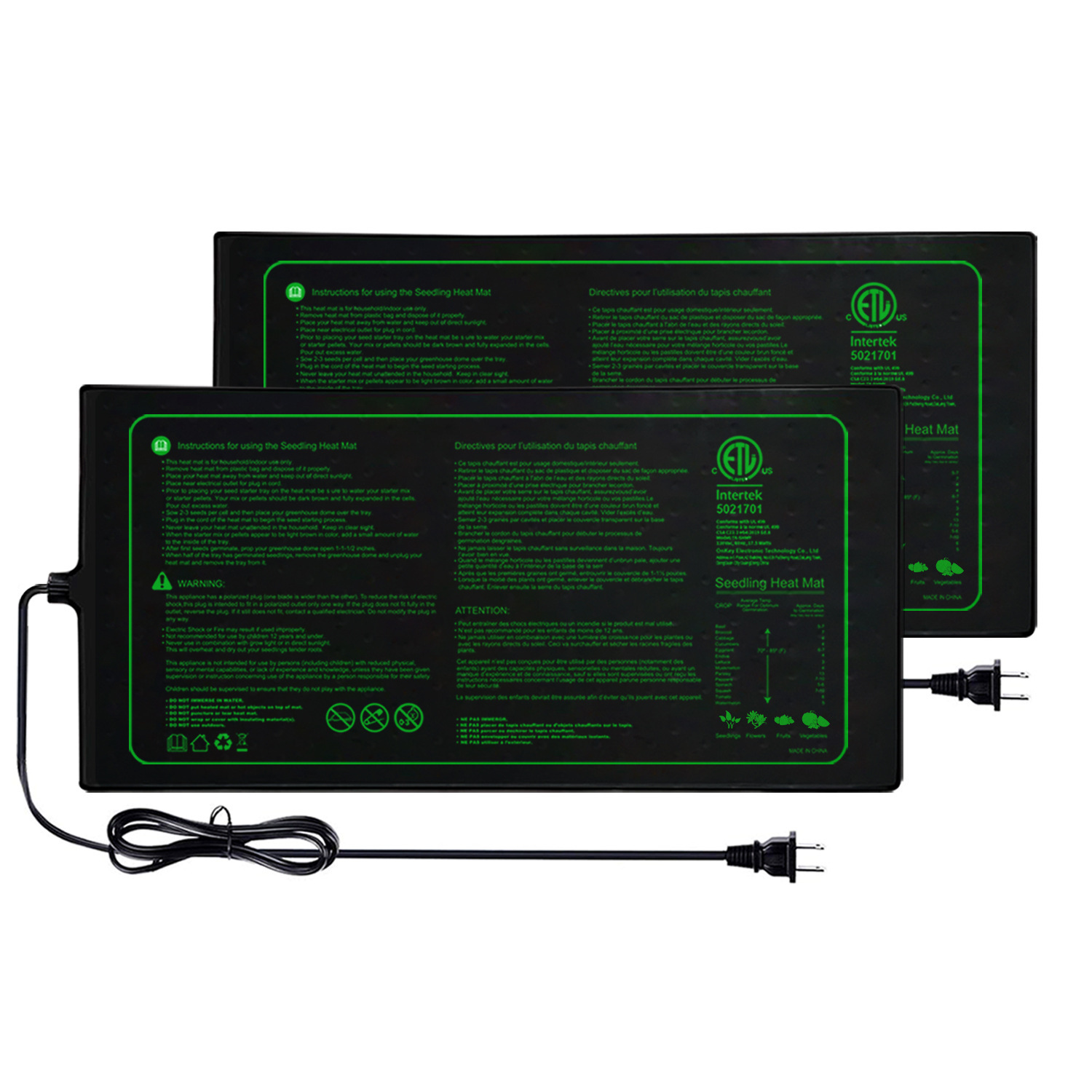 Seedling Heat Mat - Tapis chauffant imperméable pour semis, deux